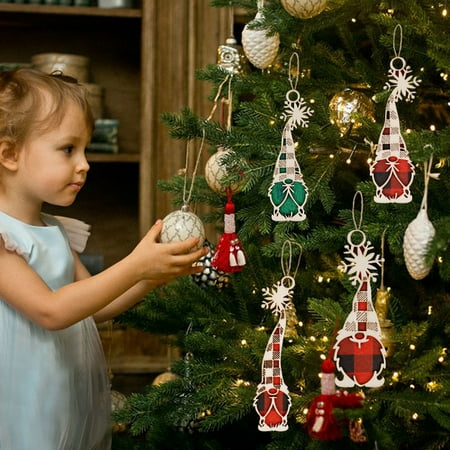 

YZdevelop Faceless Doll Pendant Bright Color Snowflake Wooden DIY Easy Hanging Christmas Tree Decoration for Party