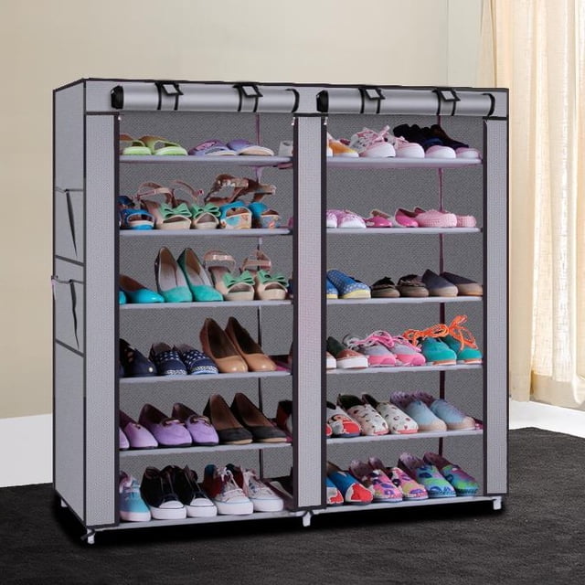 Zapatero Portátil de Doble Fila Ktaxon con 6 Niveles y 36 Pares de Estantes para Zapatos, Cubierta a Prueba de Polvo, Ideal para Armario, Entrada y Dormitorio (Acabado Gris)