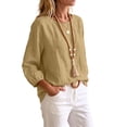 thumbnail image 6 of TGSLY Crew Neck Linen Tops for Women Lightweight Soft Solid Color Crinkle Blouses Relaxed Dressy 3/4 Balloon Sleeve Tshirts with Elastic Cuffs M, 6 of 6