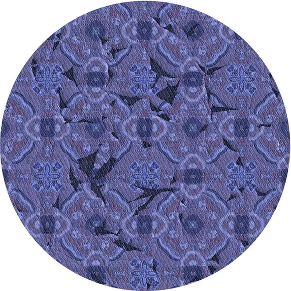 Ahgly Company Indoor Round Patterned Light Slate Blue Area Rugs, 7' Round