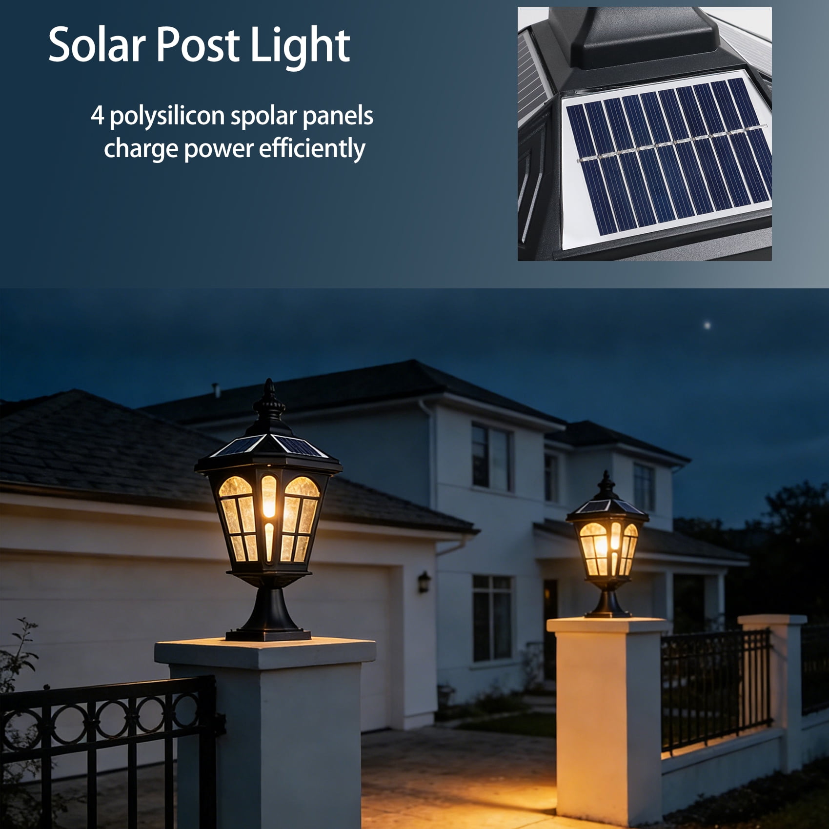 Claxy Solar Post Light Outdoor Solar Cap Light Exterior 4-Color LED Wireless Post Lantern with Romote, IP54 Waterproof Pier Outdoor Light Wire-Free for Porch Fence Garden Courtyard
