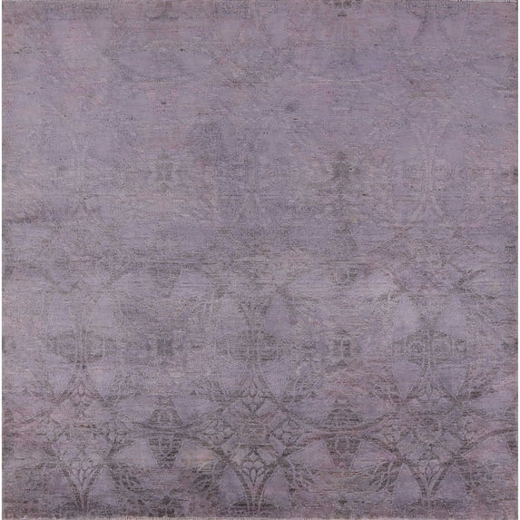 Ahgly Company Indoor Square Mid-Century Modern French Lilac Purple Oriental Area Rugs, 7' Square