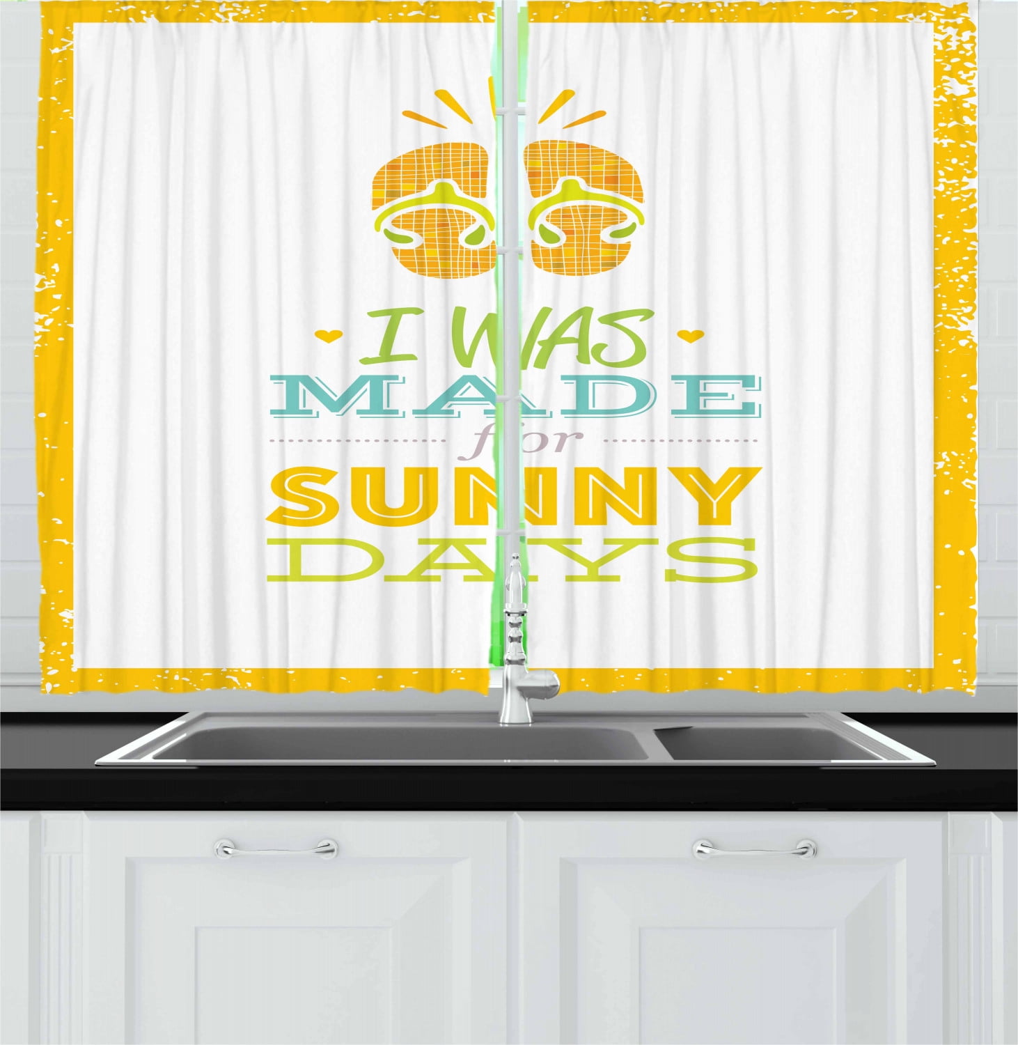 Flip Flop Curtains 2 Panels Set I Was Made For Summer Days Quote With The Yellow Background And Grunge Effect Window Drapes For Living Room Bedroom 55w X 39l Inches Multicolor By