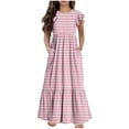thumbnail image 1 of WRKEKC Robe Maxi pour Filles, Robe Décontractée d'Été pour Filles, Robe d'Été à Manches Courtes Col Rond Couleur Unie 10-11 Ans, 1 of 5
