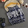thumbnail image 3 of Toddler Baby Girls Outfits Set Kids Sleeveless Sling Tops Elephant Print T-Shirts Blue Calico Long Pants Sunsuit Clothes Set, 3 of 3