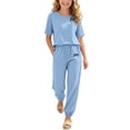 thumbnail image 2 of WRKEKC Girls Athletic Sets Printed Round Neck Short Sleeve T Shirt and Pocket Long Pants Set for 5-14 Years, 2 of 7