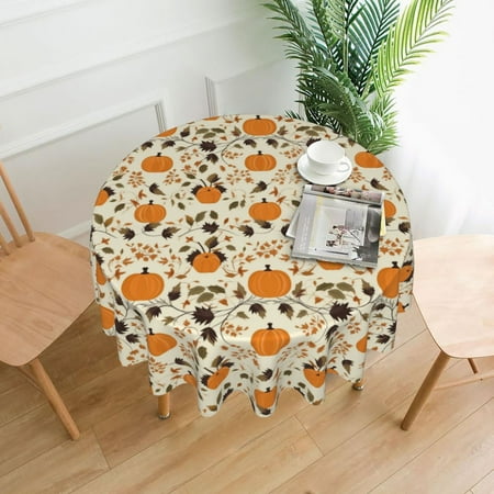 

FLORID Fall Pumpkins Leaves Tablecloth Round Decorative Long Tablecloth 60in