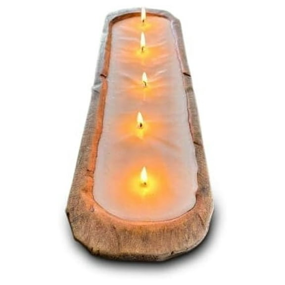Wood Dough Bowl Candles | 100% Natural Soy Wax & Oil Infused | Odor Eliminating + Pet Safe | Scented Candle Gifts for Men & Women (Salted Caramel, 5-Wick)