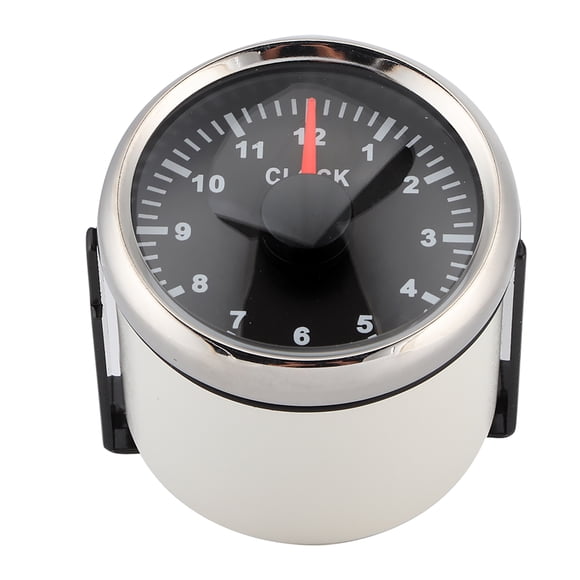 Reloj universal de 2 pulgadas de 0 a 12 horas, panel de instrumentos, pantalla de indicadores, luz de fondo roja, 12 V/24 V, para coche, barco, yate, esfera negra, marco plateado