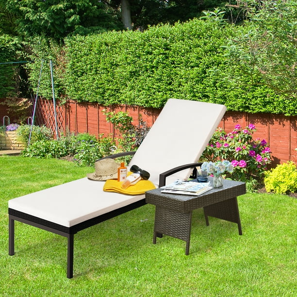 Gymax Adjustable Rattan Chaise Recliner Lounge Chair Patio Outdoor W Cushion Walmart Com Walmart Com