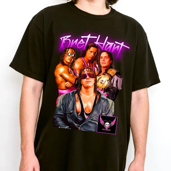 WWE Wrestling Bret Hart The Hit Man Black T-Shirt