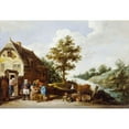 thumbnail image 2 of David Teniers The Younger 18x14 Black Ornate Wood Framed Double Matted Museum Art Print Titled - A Riverside Inn (C.1645-1650), 2 of 5