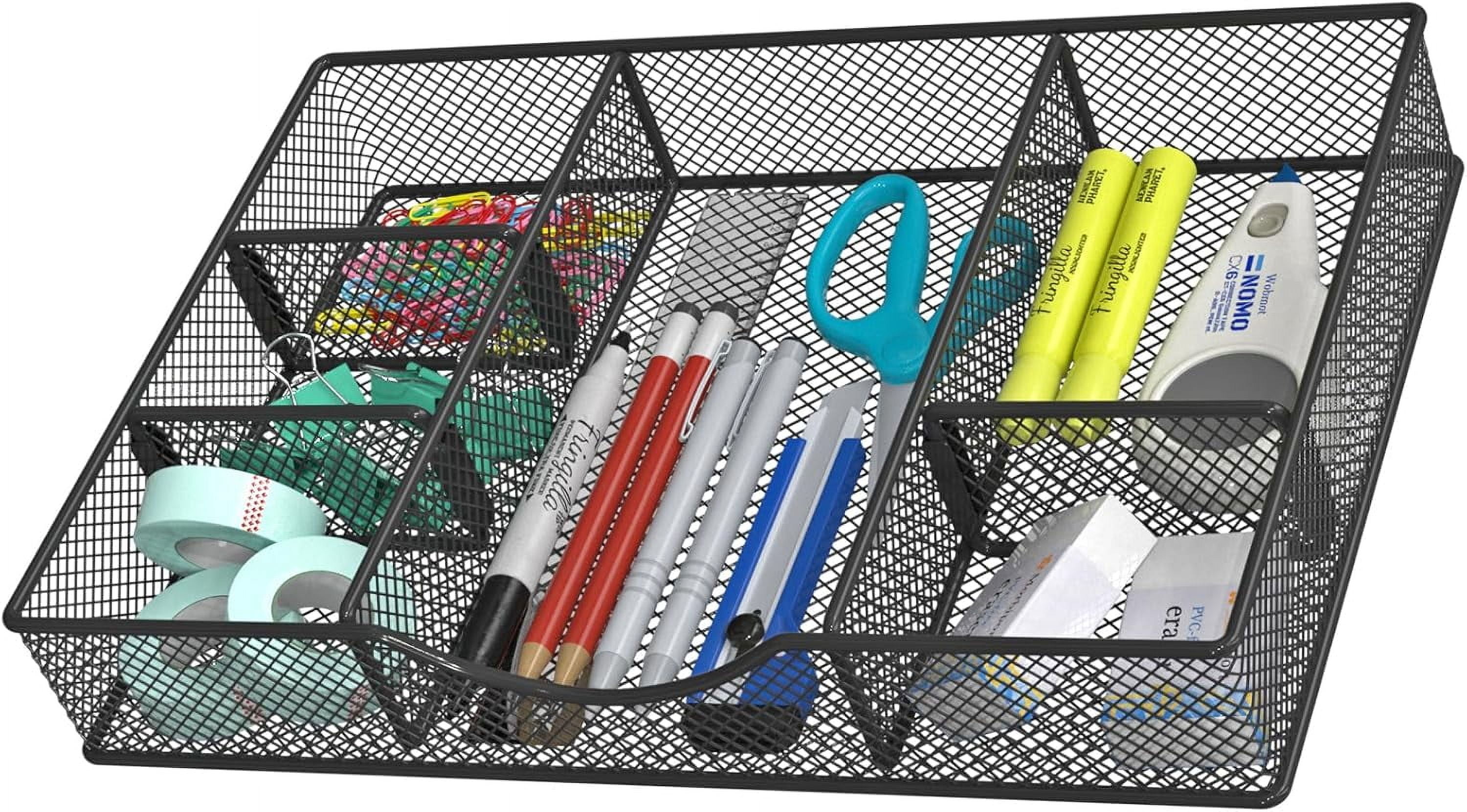 VyGrow Desk Drawer Organizer Tray, Metal Mesh Drawer Organizers Office, 6 Adjustable Compartment, Desk Organizer Tray for Home Office 12 x 8.26 x 1.96 inch, Black, 1 Pack
