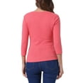 thumbnail image 3 of INSPIRE CHIC Women's Ruched Blouse Button Decor V Neck 3/4 Sleeve Solid Knit Top L Watermelon Red, 3 of 5