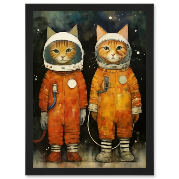 Cosmic Cats in Outer Space Moon Walk Fun Kids Bedroom Artwork Framed Wall Art Print A4