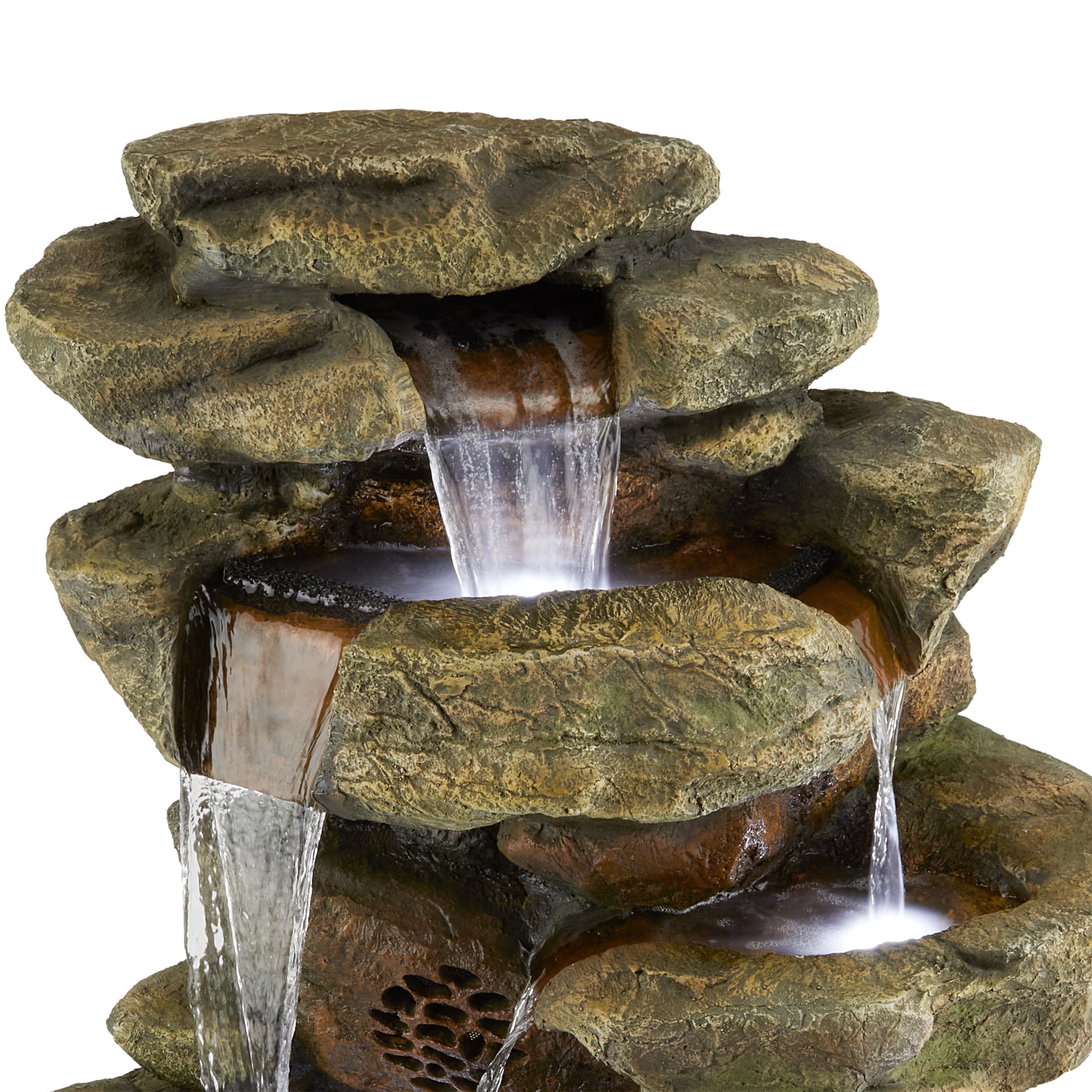Alpine Corporation 51" Tall Outdoor Rainforest Floor Fountain with LED Lights and Bluetooth Speaker