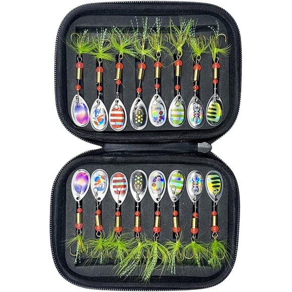 16pcs Fishing Lures Spinner Baits, Metal Trout Fishing Kit with Treble Hooks & Rooster Tail for Freshwater Saltwater