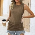 thumbnail image 2 of Blusas para las Mujeres Casual Verano Color Sólido Cuello Redondo Bolsillo sin Mangas Tanque Blusa, Poliéster Casual Top, Lavado de Manos, 2 of 6