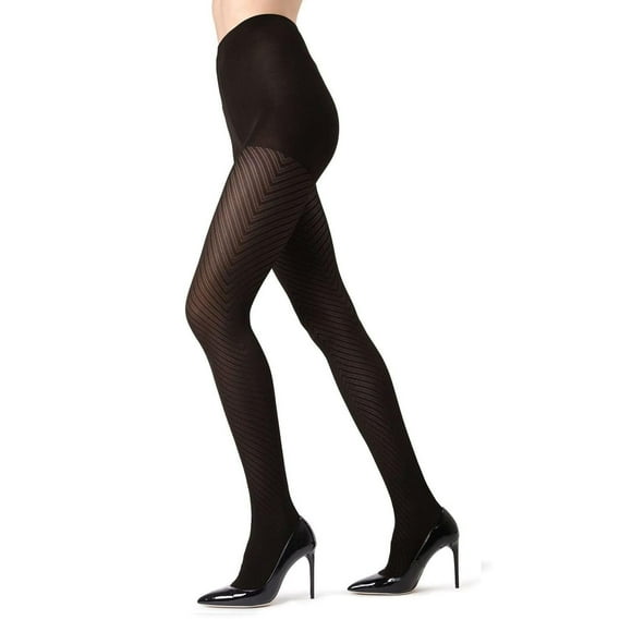 MeMoi Chevron Control-Top Medium-Weight Smoothing Tights Black Large/X-Large