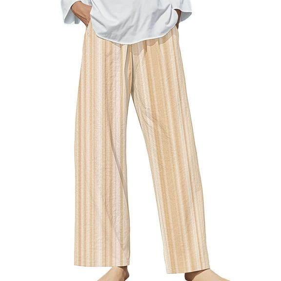 Audhol Womens Striped Pants! Women's Non Pocket Floral Cotton Linen Casual Pants Loose Pants Women Beige L