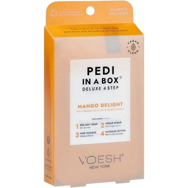 VOESH Pedi in a Box 4 Step- Intensive Foot Treatment- Mango Scent 4 Step Pedi- At Home Pedi- Pedicure- DIY Pedicure- DIY- Foot Care- Spa- DIY Spa- Fruit Scent