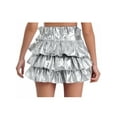 thumbnail image 2 of Haitryli Kids Girls Sequin Ruffle Mini Skirt Sparkly High Waist 3 Layered Skater Scooter Skorts Skirts Party Club Silver 3-4, 2 of 6