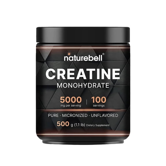 NatureBell Creatine Monohydrate Powder - 500g - Micronized Powder - Delivers 5,000mg Creatine Per Serving - Pre-Workout or Post-Workout Support - Vegan & Keto Friendly - Unflavored - 100 Servings