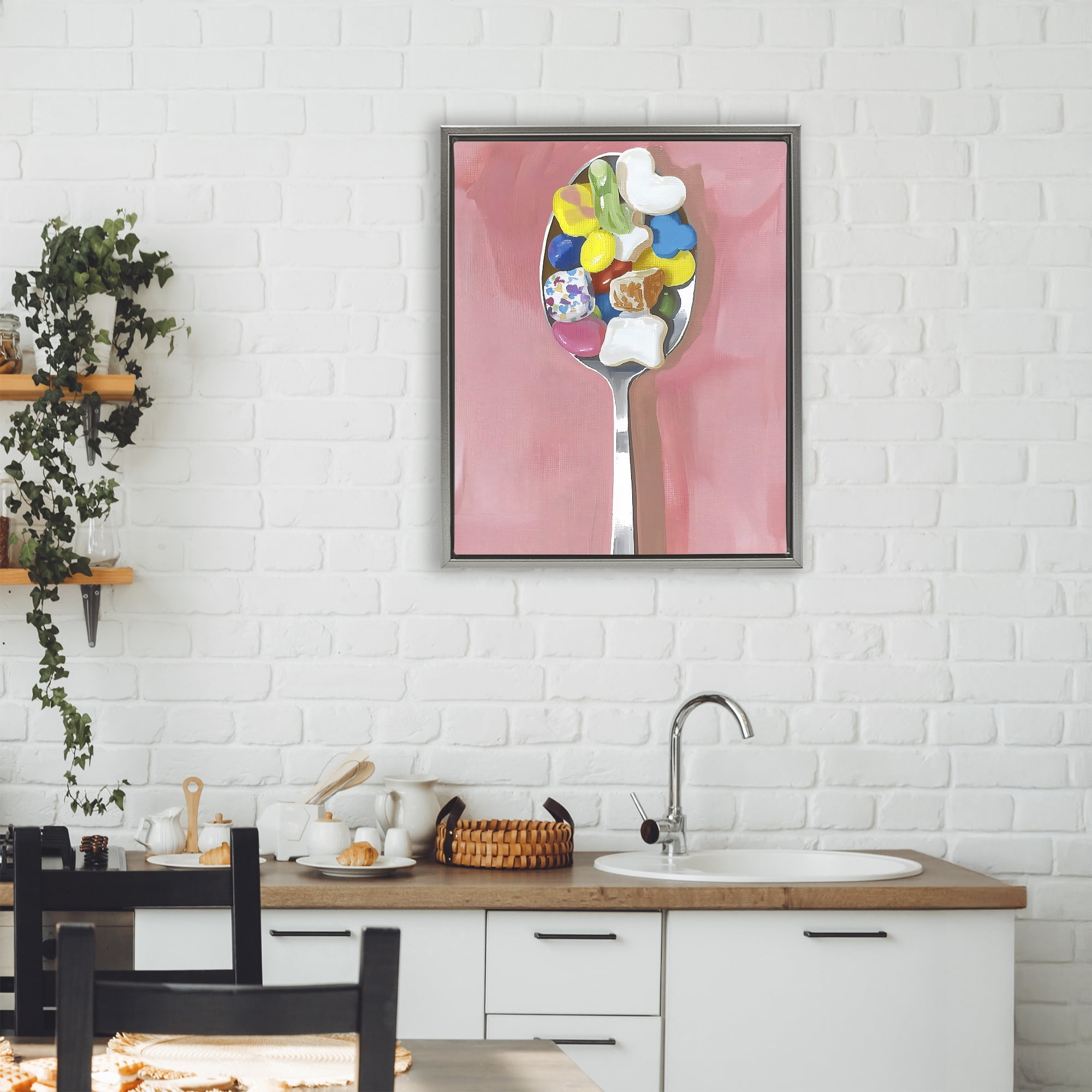 Stupell Industries Nostalgic Fun Breakfast Spoon Gray Framed Floater Canvas Wall Art, design by The Prints Vibe