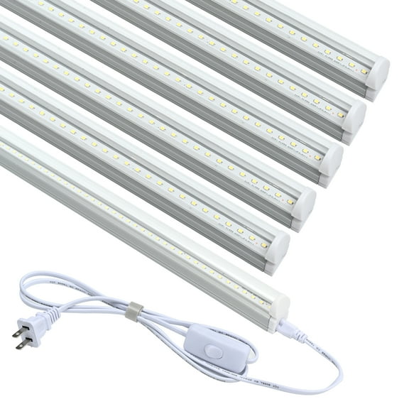 6 Pack 4FT Utility LED Shop Light with Linkable Integrated T5 Tube Bulb 20W 2200lm 6000K ON/OFF Switch Power Cord for Home & Office