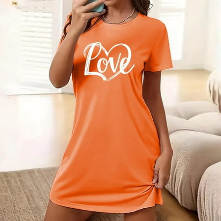 Women s Nightgown Round-neck Chemise Sleepwear Lace Nightwear Soft Lingerie for Women  3- Orange  X-Large