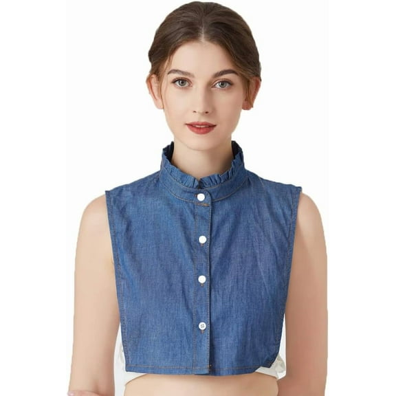 Women’s Detachable Half Shirt Blouse Collar Dickey Collar Fake Collar False Collar Blue Denim