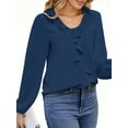 thumbnail image 4 of UVN Blouses for Women V Neck Long Sleeve Shirts Dressy Casual Ruffle Chiffon Tops, 4 of 10