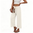 thumbnail image 6 of Hurxie Women's Pants Summer Palazzo Flowy Wide Leg Beach Trousers with Pockets Beige,XL, 6 of 6