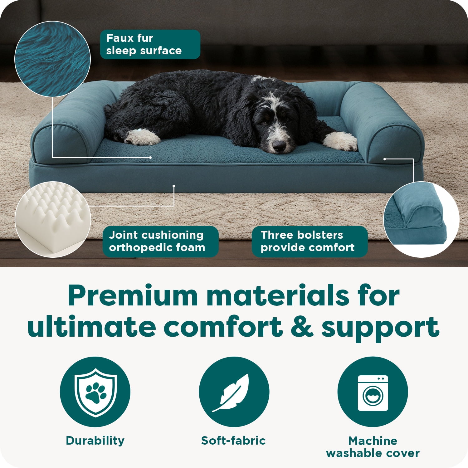 FurHaven Plush & Suede Orthopedic Sofa Pet Bed for Dogs & Cats - Deep Pool, Large