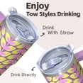 thumbnail image 4 of Geometric Texture 20oz Stainless Steel Tumbler with Handle, Double Wall Insulated Travel Coffee Cup Leak Proof Straw, 4 of 5