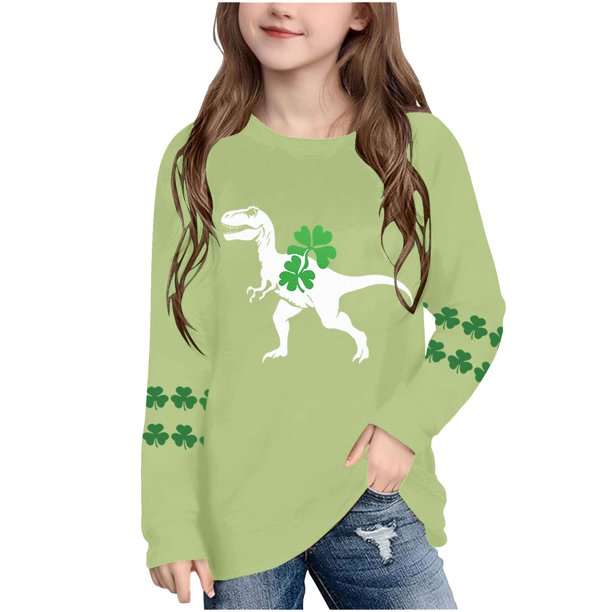 Blusas y camisas de manga larga con cuello redondo, moda del Día de San Patricio, blusa informal con estampado bonito de manga larga para niños y niñas.