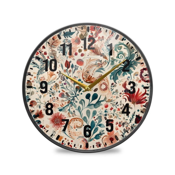 Yayeee Wall Clock Battery Operated 9.5" Silent Quartz Non-Ticking for Living Room Decor, Watercolor Leaves
