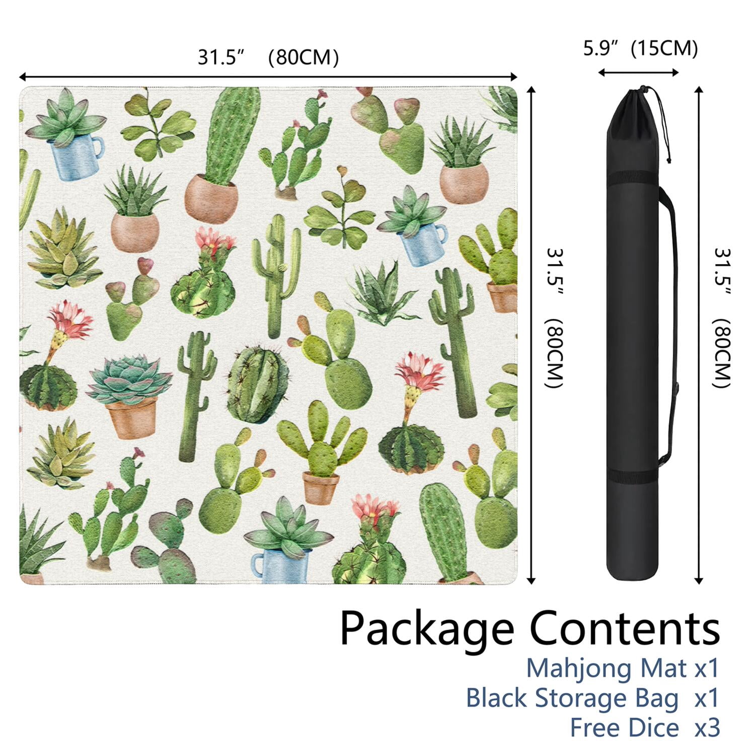 Large Square Plants Style Mahjong Mat 31.5x31.5 Inches Crafted from Durable Rubber Featuring Anti-Slip Grip Surface and Noise Dampening Technology for Multi-Game Use
