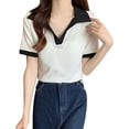 thumbnail image 5 of PNTUTB Women's V Neck Casual T-shirt Trendy Print Blouses Loose and Versatile Summer Basic T-shirt, 5 of 6