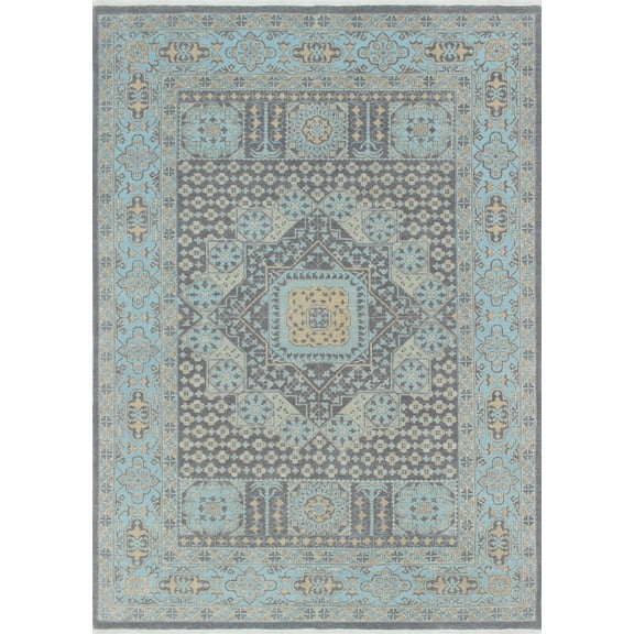 noori rug n1418 yousafi ayaz hand knotted area rug 6'2" x 8'8" grey/blue