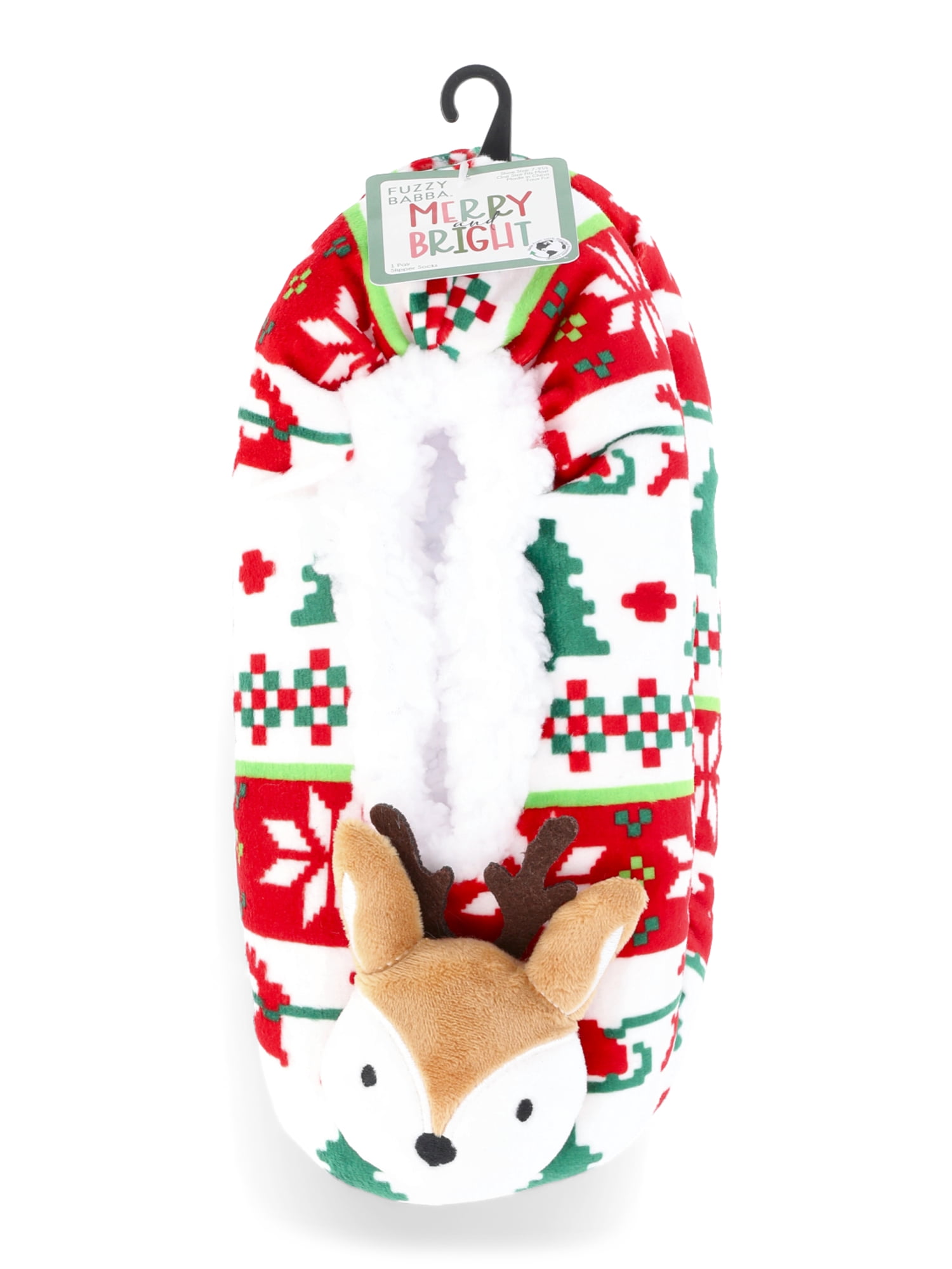 Fuzzy Babba Women's Holiday 3D Reindeer Slipper Socks, 1-Pack, Size 7-9.5
