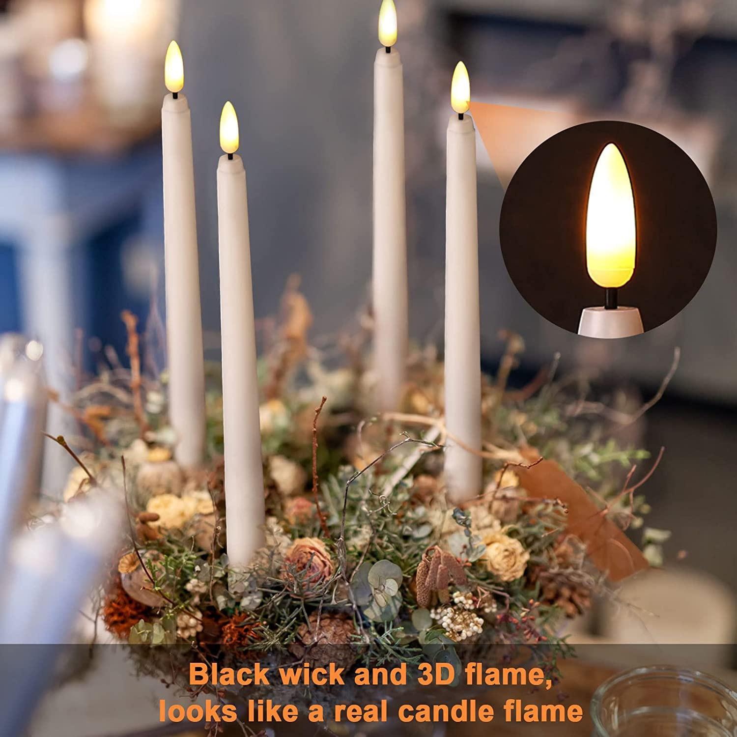 11" Taper Flameless LED Faux Candle Lights with 3D Wick, Battery Operated Flickering Tall Candlesticks for Christmas Home Wedding Decor