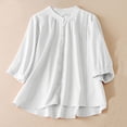 thumbnail image 2 of HAPIMO Women's Trendy Cotton Linen Loose Babydolls Shirts 3/4 Sleeve Summer Solid Color Ruched Crew Neck Button Pullover Elegant Casual Blouses for Teen Girls White XL, 2 of 3