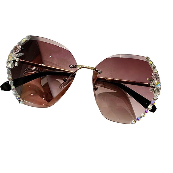 2026 New Sunglasses Rhinestone Rimless Resin Lens Face Slimming Shades Fashion Bling UV Protection Sunglasses Sunglasses Womens Trendy Fashion E One Size