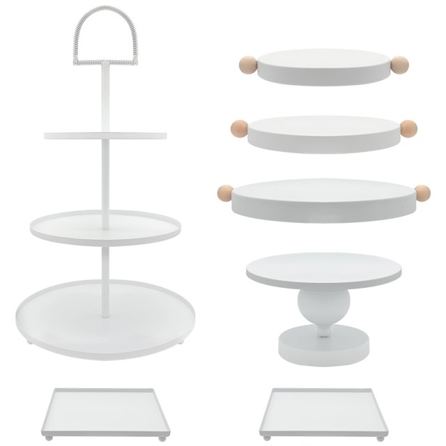 Juego de 7 soportes de metal para tartas, soporte redondo de 3 niveles, para cupcakes, bandeja de servir para fiestas, bodas, cumpleaños, baby shower, aniversario
