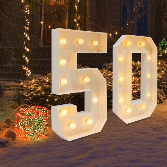 40in Marquee Light Up Numbers 50 Large White LED Numbers for 50th Birthday Anniversary Decor