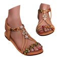 thumbnail image 3 of Xijirk Women Foreign Trade Sandals Summer New Casual One Buckle Strap Open Toe Flat Bottom Roman Shoes Bohemian Style Women Sandals for Fashion,Khaki,9, 3 of 9