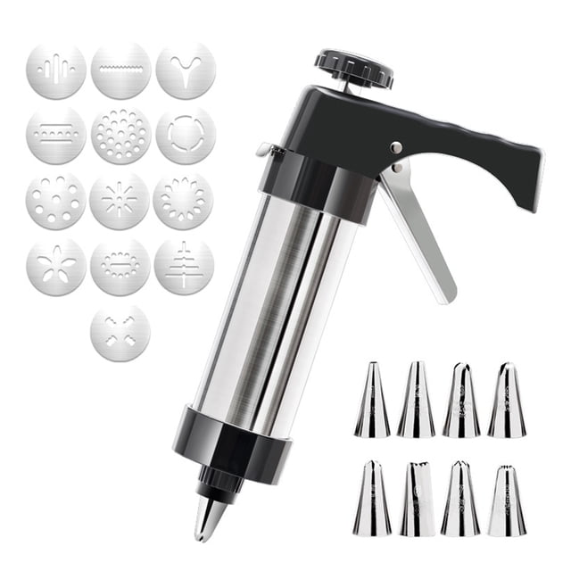 Prensa para galletas de acero inoxidable 304 fácil de usar con 13 placas, 8 puntas para glaseado, diseño ergonómico, kit para decorar galletas.
