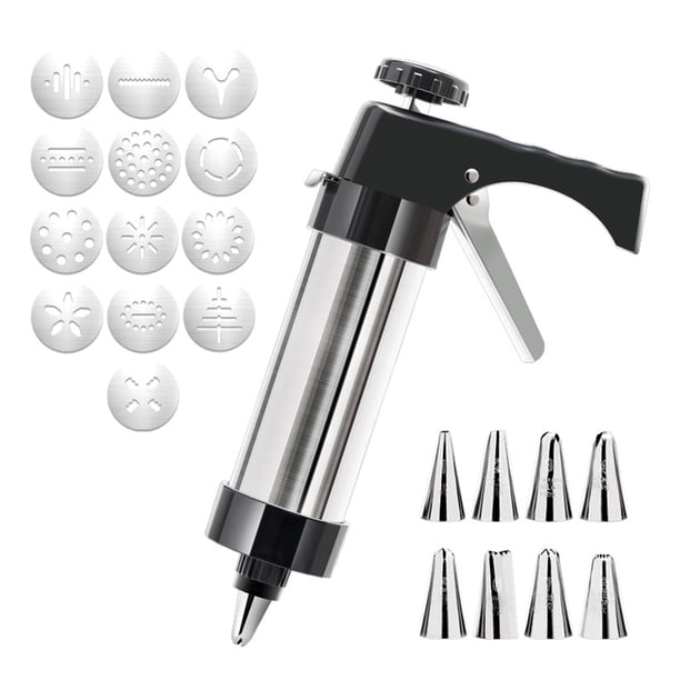 Prensa para galletas de acero inoxidable 304 con 13 placas, 8 boquillas para glaseado, diseño ergonómico, kit para decorar galletas.