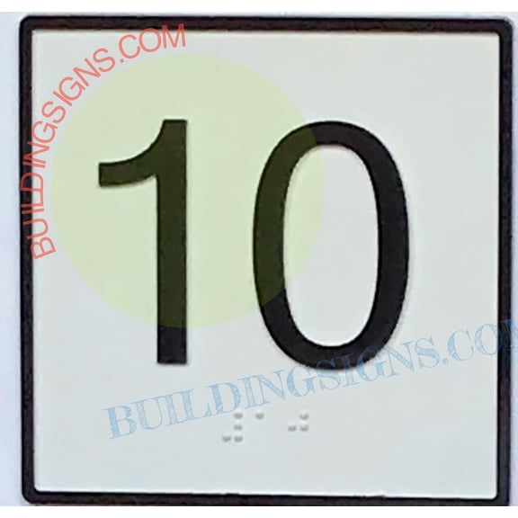 Elevator Floor Number 10 Sign- Elevator JAMB Plate Floor 10 Sign (White Backround,CAST Iron,4X4 INCH)-The Iron Man LINE(ref062022)